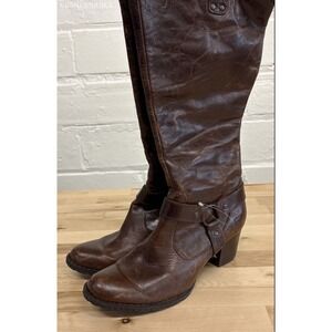 BORN Brown Susanne Brown Leather Harness‎ Tall Boots Side Zip - Size 7.5